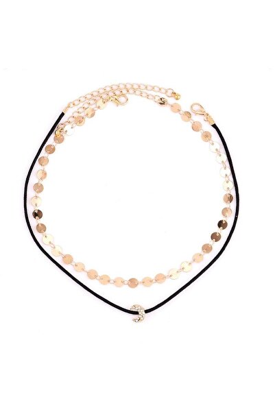 Pursehuit Κολιέ 2 στρώσεων, χρυσό, με ημισέληνο και πέτρες, Dorith C12