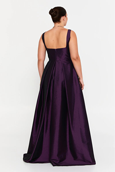ŞEREF VURAL Women's Plus Size Thick Strap A-Line Maxi Evening Dress 8391 Plum