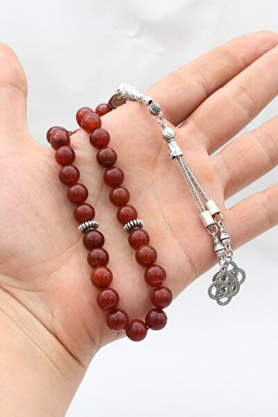 Prestige Natural Agate Stone 33-Bead Prayer Beads with Metal Tassel 10mm Sphere Cut 902242