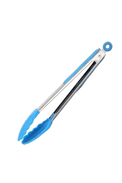 PUFO Metal kitchen tongs for serving, grilling, steak, with steel handle, silicone tip, 30 cm, blue
