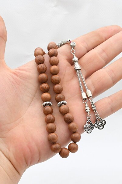 Prestige Natural Oud Wood Stone 33-Bead Prayer Beads with Metal Tassel 10mm Sphere Cut 902255