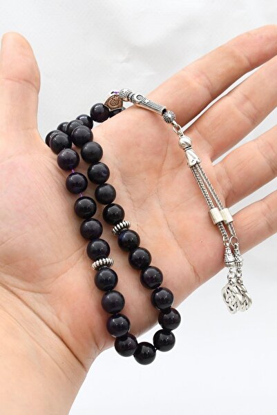 Prestige Natural Amethyst Stone 33-Bead Prayer Beads with Metal Tassel 10mm Sphere Cut 902243