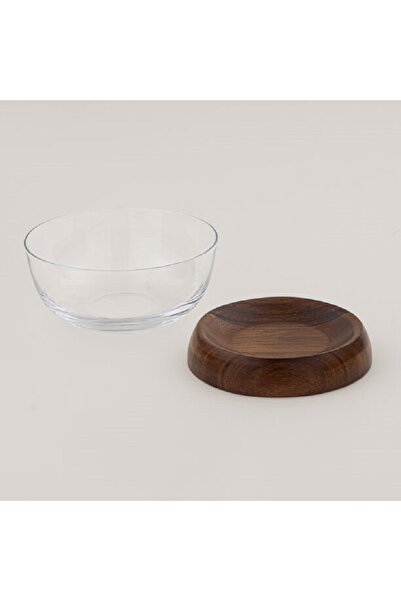Dallaty glass date bowl with wooden base 14*14*8cm
