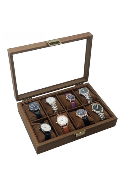 PUFO Elegant wooden box for storing and organizing 8 watches, Noble model, brown