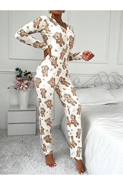 the DIFFerent Teddy Bear Patterned Long Pajama Jumpsuit