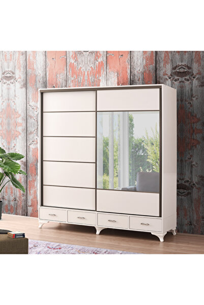 beenal Mars Sürgülü Kapaklı Şifonyerli Gardırop Çekmeceli Dolap 200cm