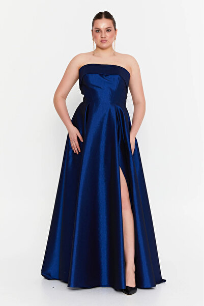 ŞEREF VURAL Women's Plus Size Strapless Double Pocket A-Line Maxi Evening Dress 8337 Saks