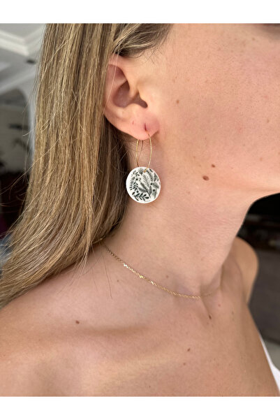 Silvestra Design El Yapımı Porselen Küpe – 24 Ayar Altın Dekorlu, Hafif, Paslanmaz Çelik Aparatlı, Kişiye Özel