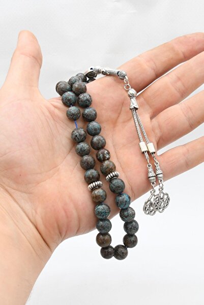 Prestige Natural Apatite Stone 33-Bead Rosary with Metal Tassel 10mm Sphere Cut 902246