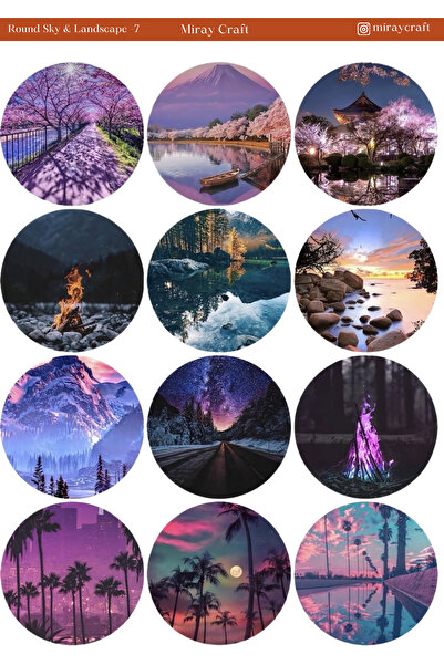 MirayDesign 1 Adet Yuvarlak Gökyüzü ve Manzara Temalı 12*17 cm Sticker /Scrap...