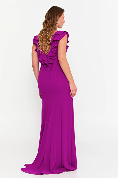ŞEREF VURAL Women's Plus Size Ruffle Detailed Mermaid Evening Dress 8329 Orchid