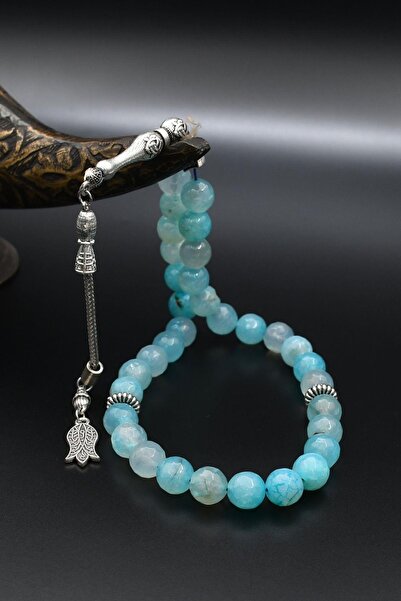 Prestige Natural Aqua Marine (Aquamarine) Stone 33-Bead Rosary with Metal Tassel 10mm Sphere Cut 902254