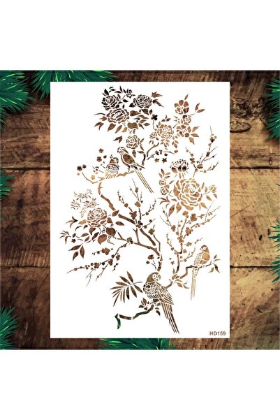 STENCİLTASARIM Stencil Tasarım Hd159 Kuşlar Duvar Ahşap Cam Boyama Deseni