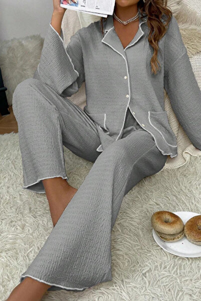NEEWSTORE Gray Wide Long Sleeve Autumn Pajama Set