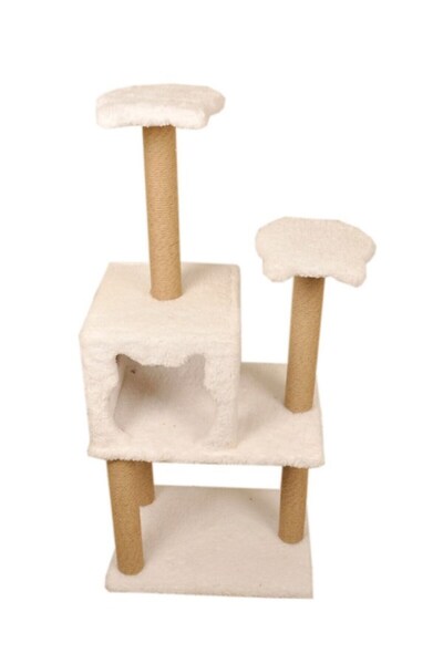 Pribor Three-Layered Slot Luxury Cat Scratching Platform and Cat Play House White 118 cm