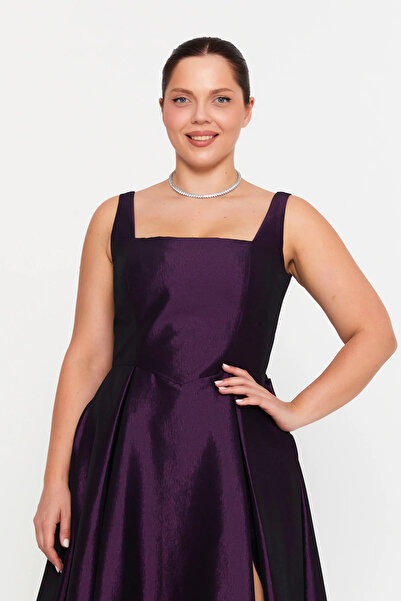 ŞEREF VURAL Women's Plus Size Thick Strap A-Line Maxi Evening Dress 8391 Plum