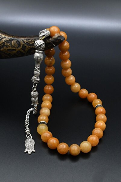 Prestige Natural Carnelian Stone 33-Bead Prayer Beads with Metal Tassel 10mm Sphere Cut 902245