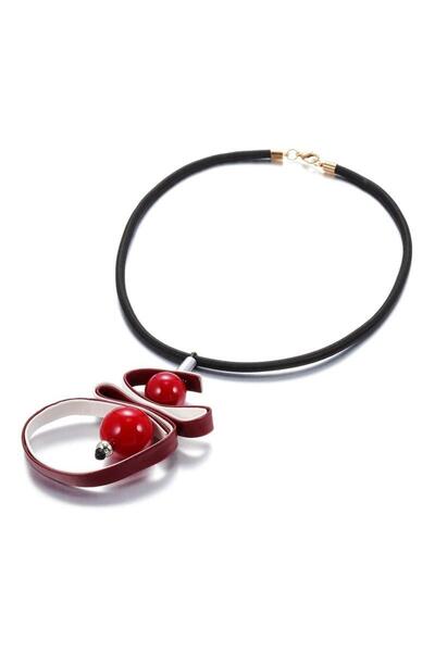 Pursehuit Black necklace with abstract pendant made of -leather, Rissa C4