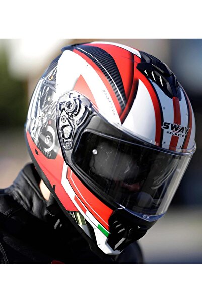 Sway Xbyc 865 Engine Full Face Güneş Gözlüklü Kapalı Motosiklet Kaskı 2XL Beden Beyaz Kırmızı