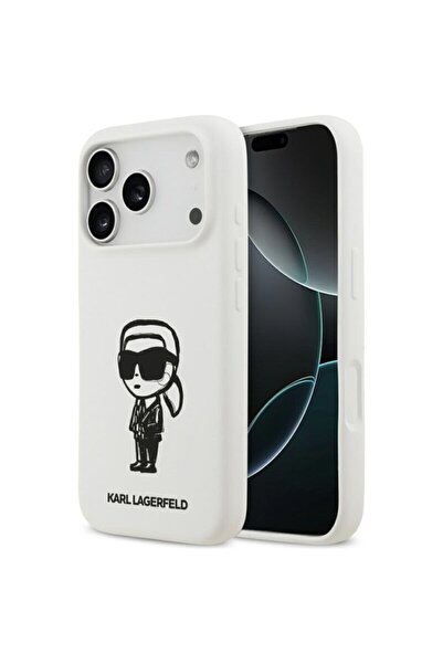 Karl Lagerfeld Carcasă din silicon pentru iPhone 17 Pro, cu schiță și logo, albă