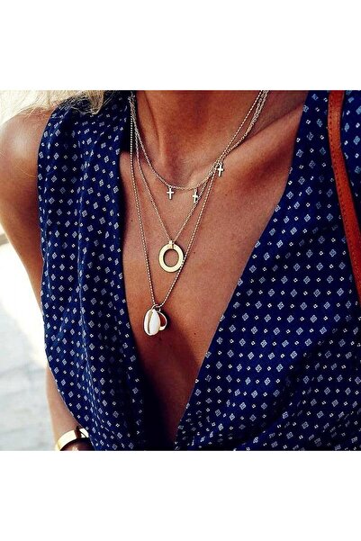 Pursehuit Colier cu 3 straturi, auriu, cu cruci și scoici, Dorina C11