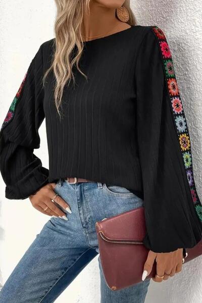 Mossta Μπλούζα κατάδυσης με λεπτομέρεια πλεκτού με λαιμόκοψη και λεπτομέρεια σεντόνι - Μαύρο