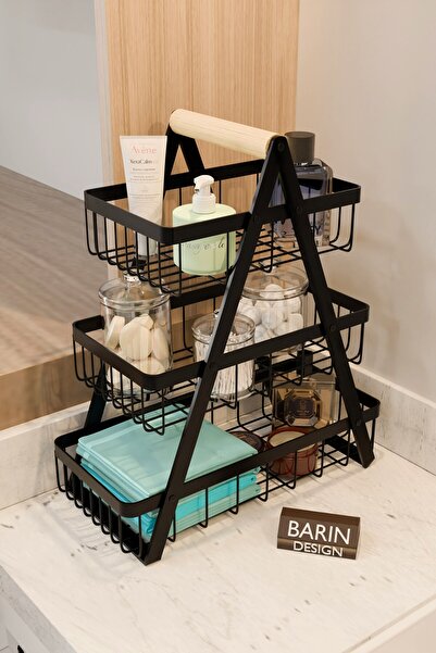 BARIN DESIGN 3 Katlı Metal Telli Banyo Düzenleyici Raf – Havluluk, Pamukluk, Kişisel Bakım ve Kozmetik Organizer