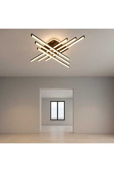 RFAN LED Chandelier, Model FX60332-6L+1, with Remote Control, 3 Light Types, 103W, Brown