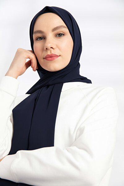 Stella Eşarp Women's Plain Navy Blue Color Thin Chiffon Shawl