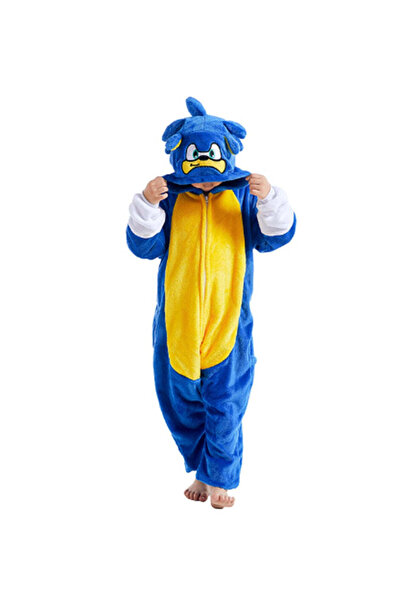 WildFashion Pijama pufoasa tip salopeta kigurumi, model Sonic the Hedgehog, P...