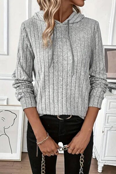 Mossta Long Sleeve Lace-Up Ruched Camisole Blouse - Gray