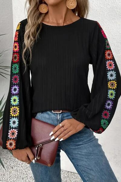 Mossta Μπλούζα κατάδυσης με λεπτομέρεια πλεκτού με λαιμόκοψη και λεπτομέρεια σεντόνι - Μαύρο