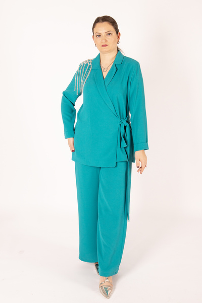 Bedrinxxl Kadın Büyük Beden Kruvaze Ceket Pantolon İkili Takım Çıkarılabilir ...