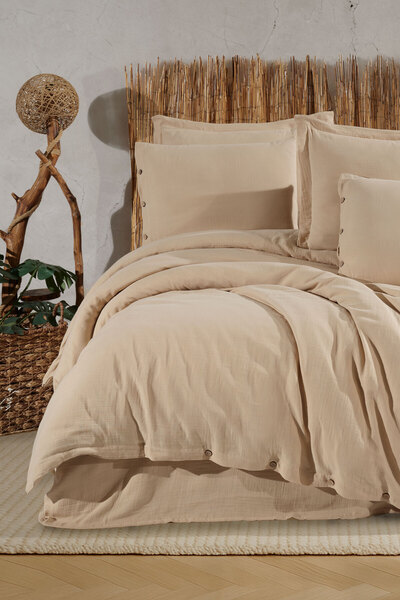 VAROL Σετ Παπλωματοθήκης Διπλού Κρεβατιού από 100% Βαμβακερή Μουσελίνα – Φυσι...