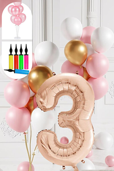 tedaks مجموعة بالونات ذهبية وردية وبيضاء بتصميم عتيق مع حامل ومضخة، عمر 3 سنو...