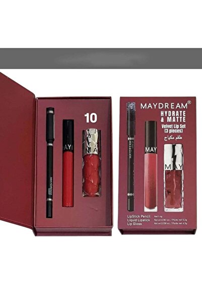 MAYDREAM مجموعة مكياج My Dream 3 في 1 – أحمر شفاه، لمعة شفاه، قلم تحديد العين...