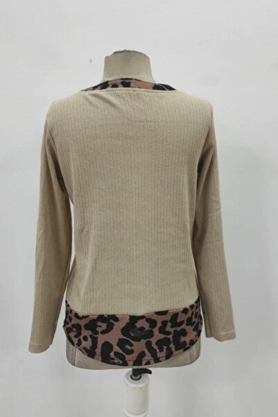 Mossta Buttoned Leopard Detailed Camisole Blouse - Beige