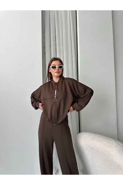 ezber moda طقم رياضي نسائي من قماش المودال بسحاب