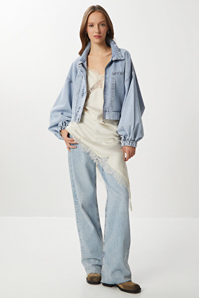 Lovelyİstanbul Geniş Cepli Fermuarlı Denim Ceket LAN0065 AÇIK MAVİ