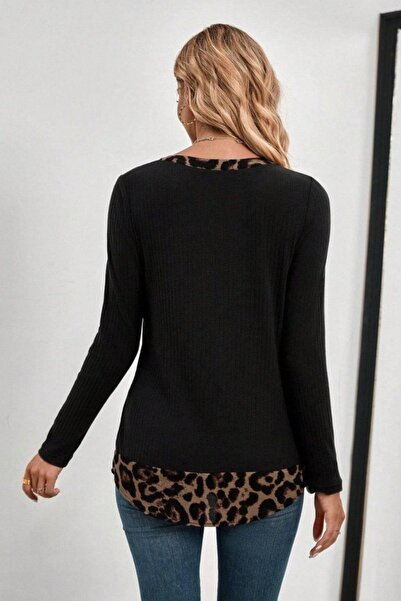 Mossta Buttoned Leopard Detailed Camisole Blouse - Black