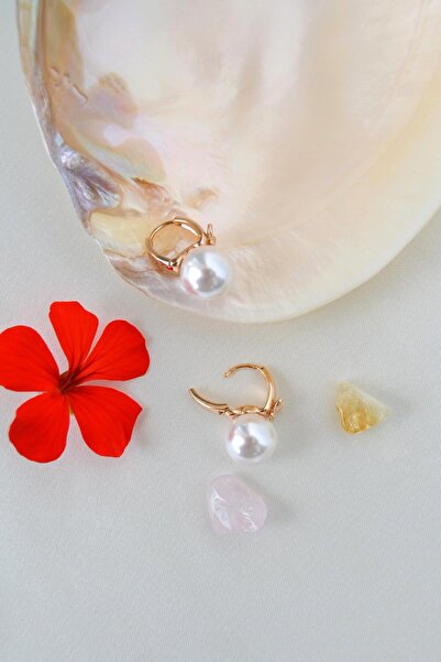 Sacce Scarves&Accessories Kelebek Detaylı Vintage İnci Küpe Halka Model Rose Gold Renk