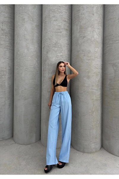 Zerenyus Lace-Up Linen Trousers Blue