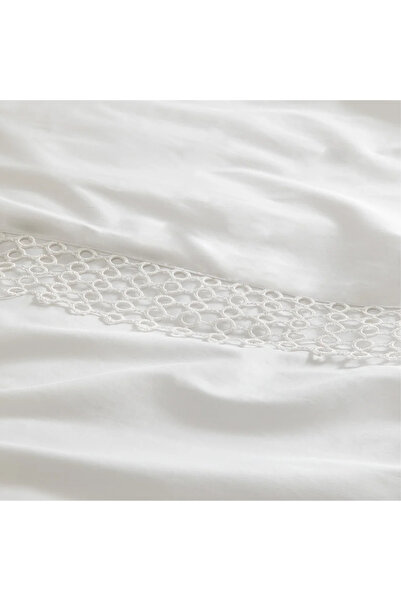 Penelope 100% Cotton Satin Fabric Duvet Cover Set 200X220 cm White - Manuela Series