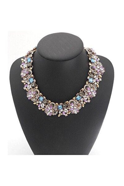 Pursehuit Colier auriu, cu pietre multicolore, Janica C3