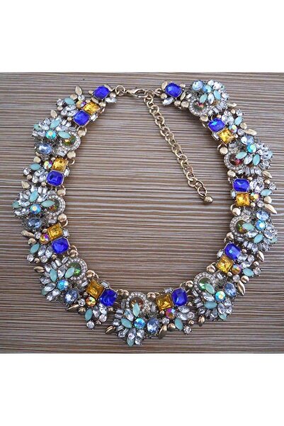 Pursehuit Χρυσό κολιέ, με πολύχρωμες πέτρες, Janeth C3