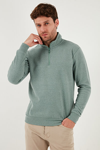 Buratti Cotton Regular Fit Half Zipper Stand Collar Sweater Men's Sweater 456112