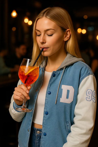 DAMGA JEANS Women's Oversize Hooded Ice Blue Denim College Jacket