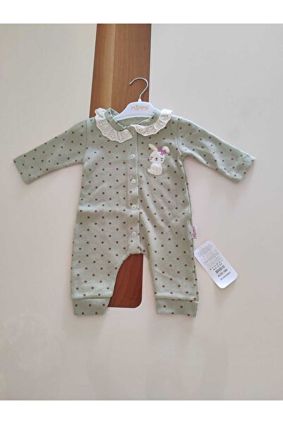 Asel Rabbit Printed Long Sleeve Baby Girl Romper with Bib Front Closure