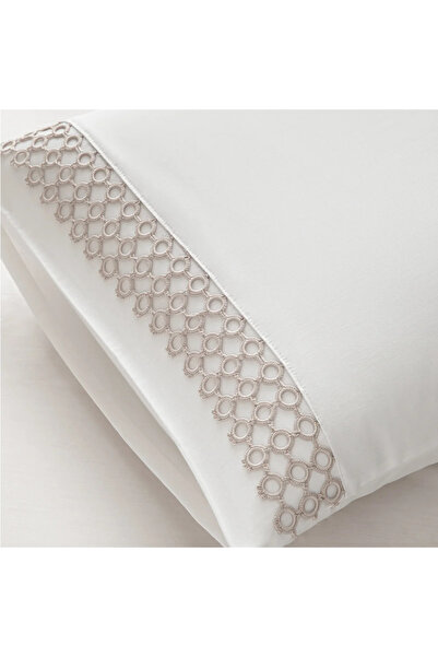 Penelope 100% Cotton Satin Fabric Duvet Cover Set 240X220 cm White Stone - Manuela Series