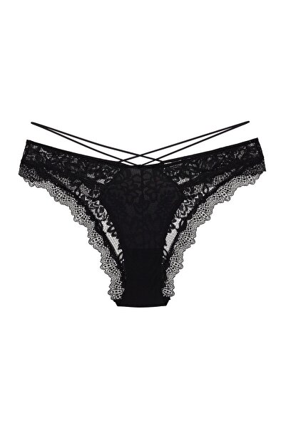 ESOTIQ Chiloți pentru femei, model brazilian, dantelă florală, cu șnur decorativ în talie | Notty